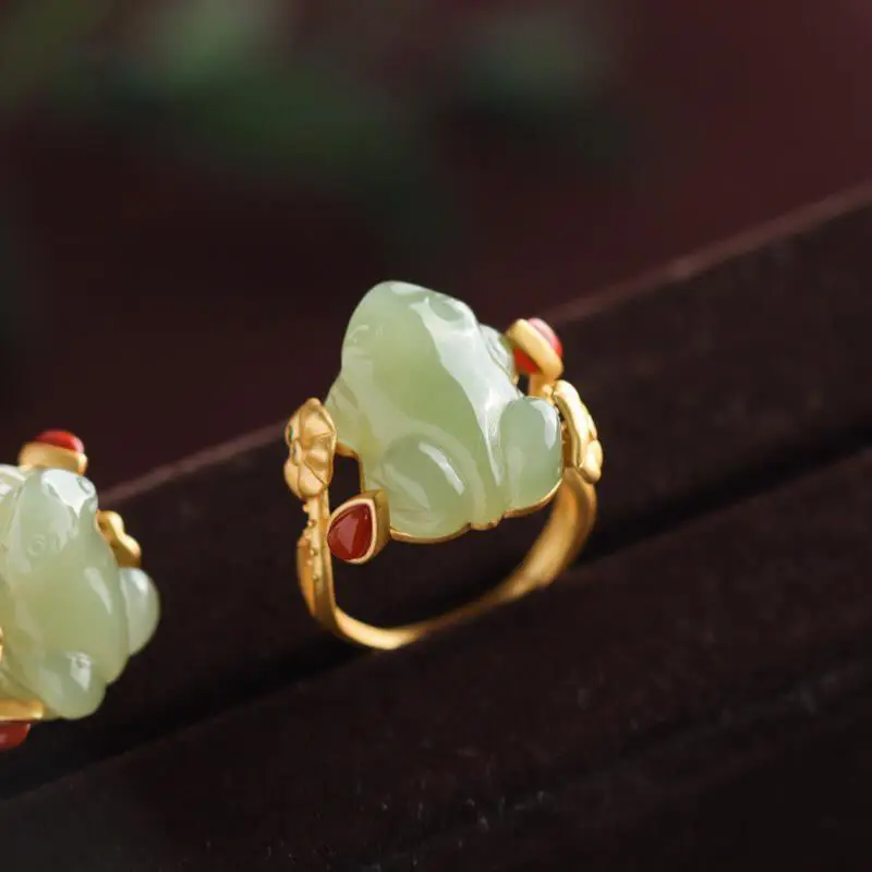 Wedding Yes - Pierścionki z zielonego jadeitu żaba Charms